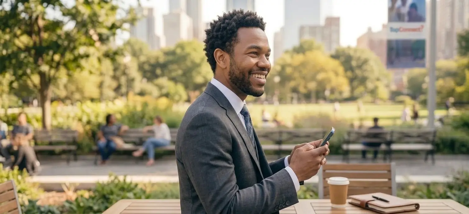 Smiling professional with phone
